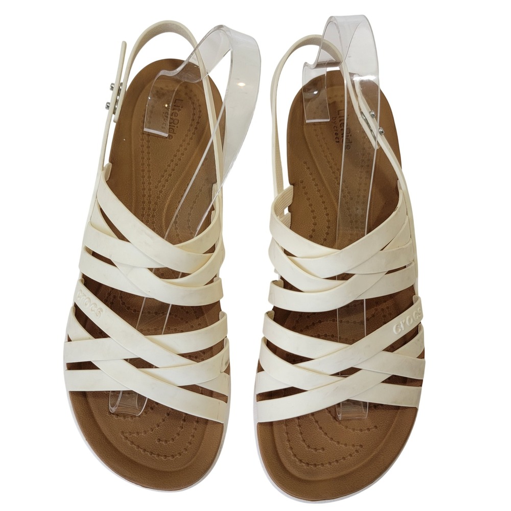 Crocs Brooklyn Strappy Low Wedge Sandals Size 9 Stucco Mushroom Platform 206751 - Picture 2 of 16